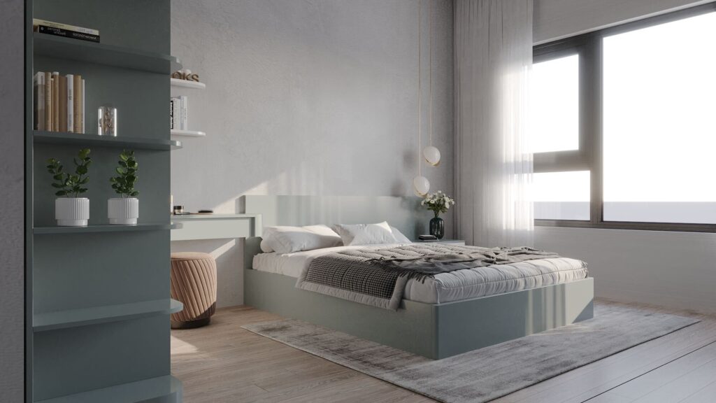 Final 3d Interior Render of modern bedroom.