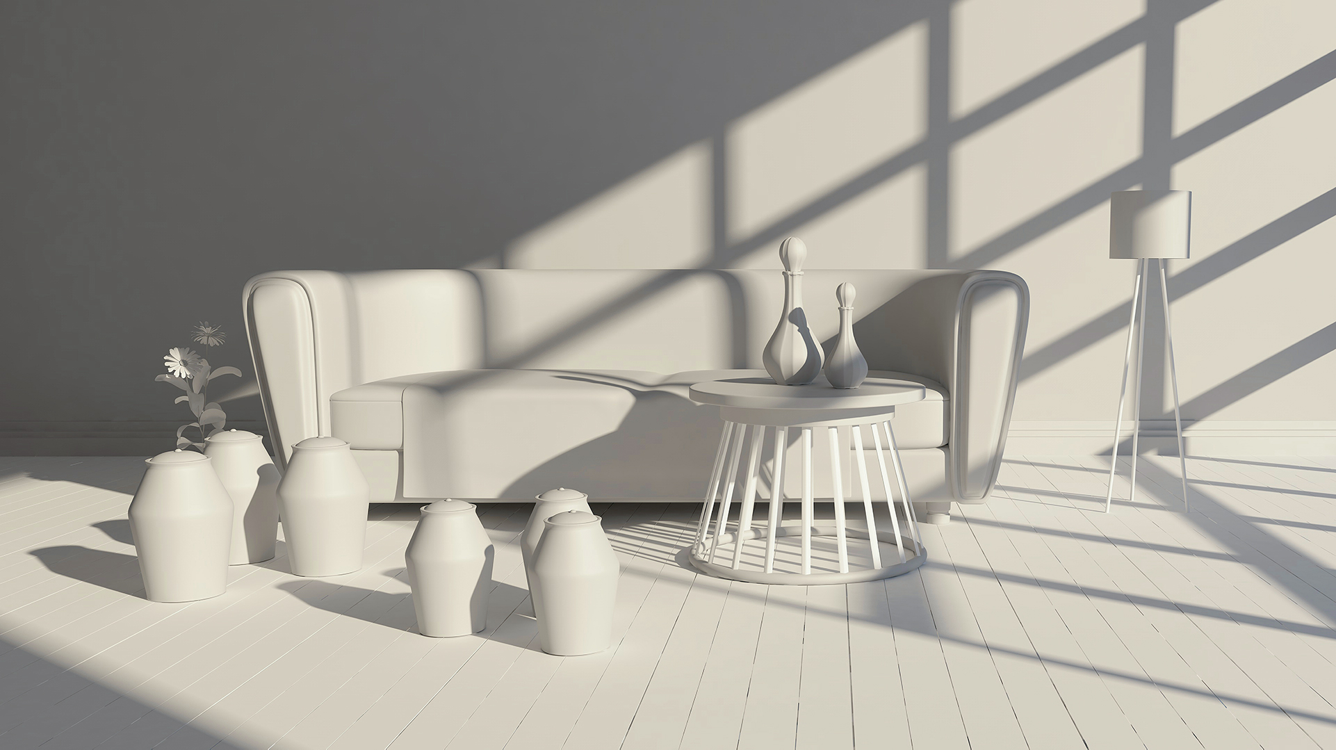 3d rendered grayscale render in shades of gray, without any color or texture information.