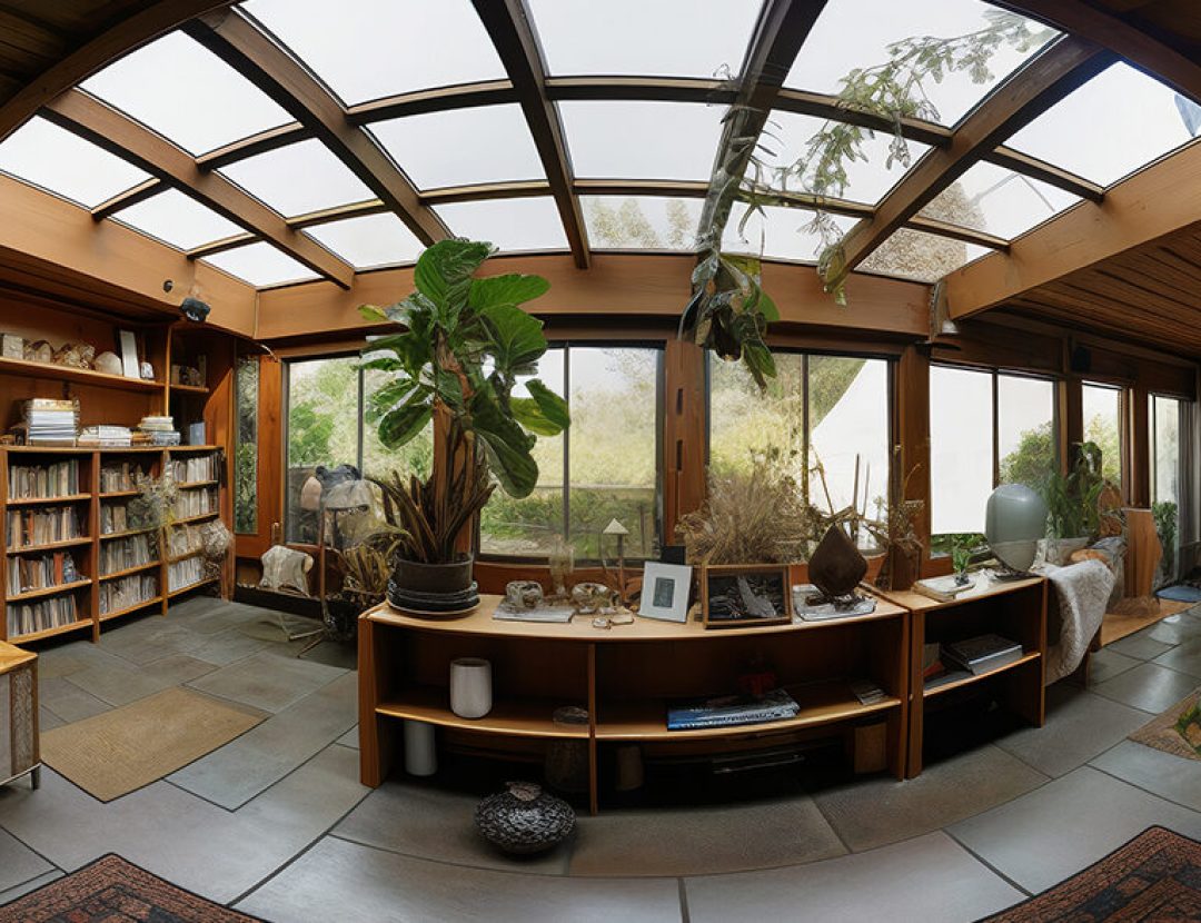 360-degree VR render of a library.